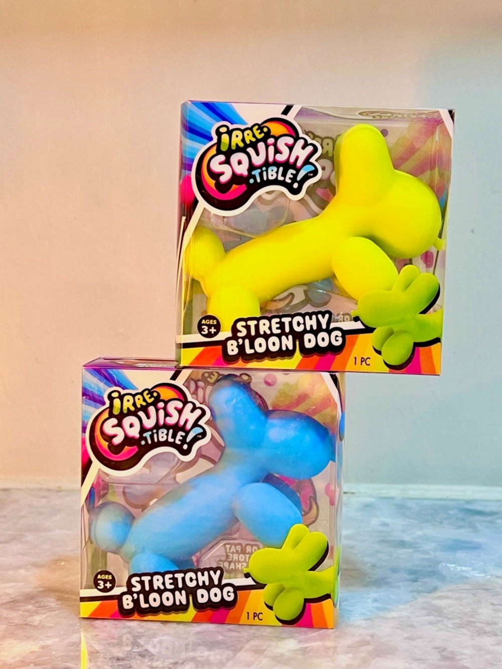 Stretchy Balloon Dog Toy SET OF 2 - Yellow & Blue